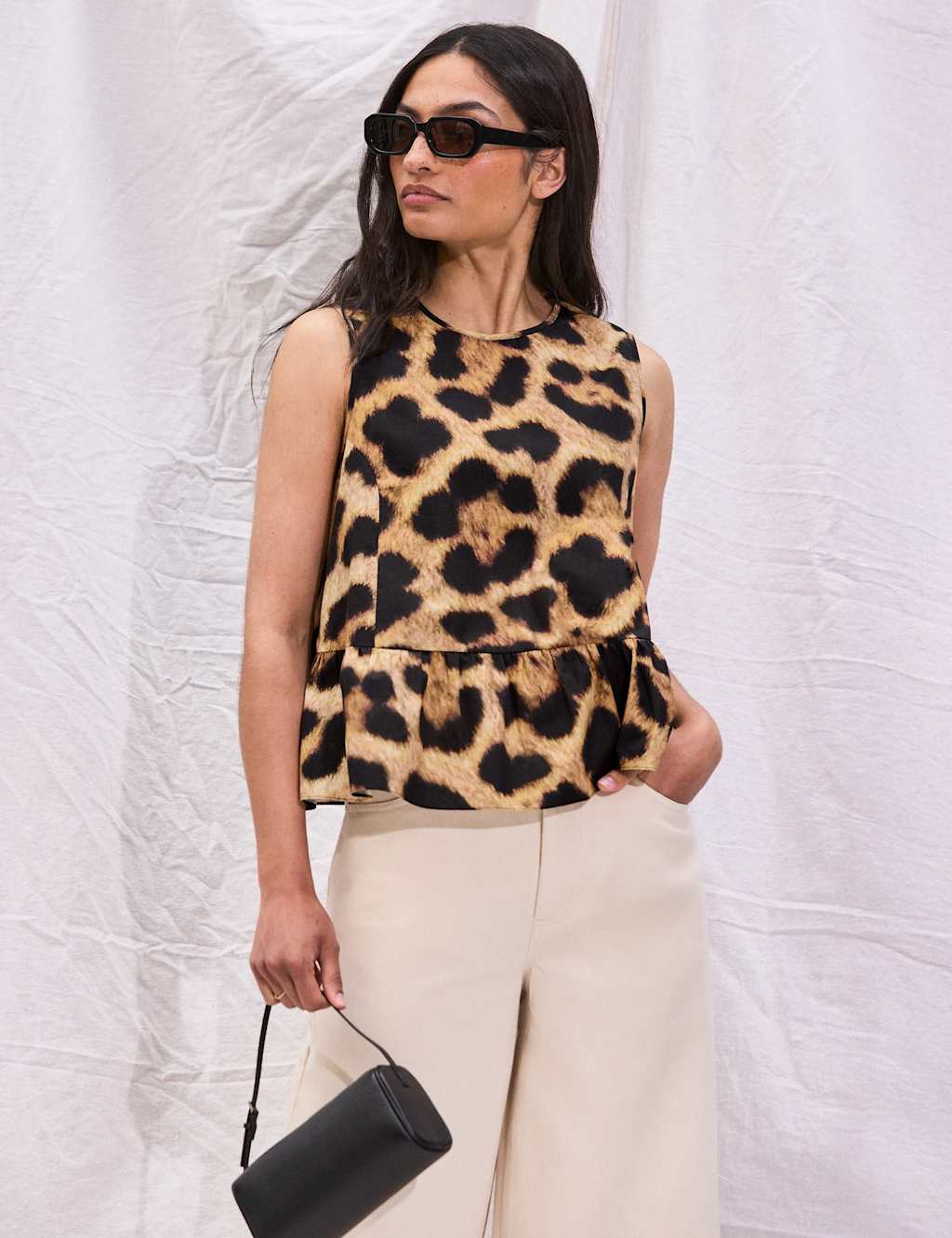Ro&Zo Women's Pure Cotton Leopard Print Peplum Top - 12 - Brown Mix - Available at M&S