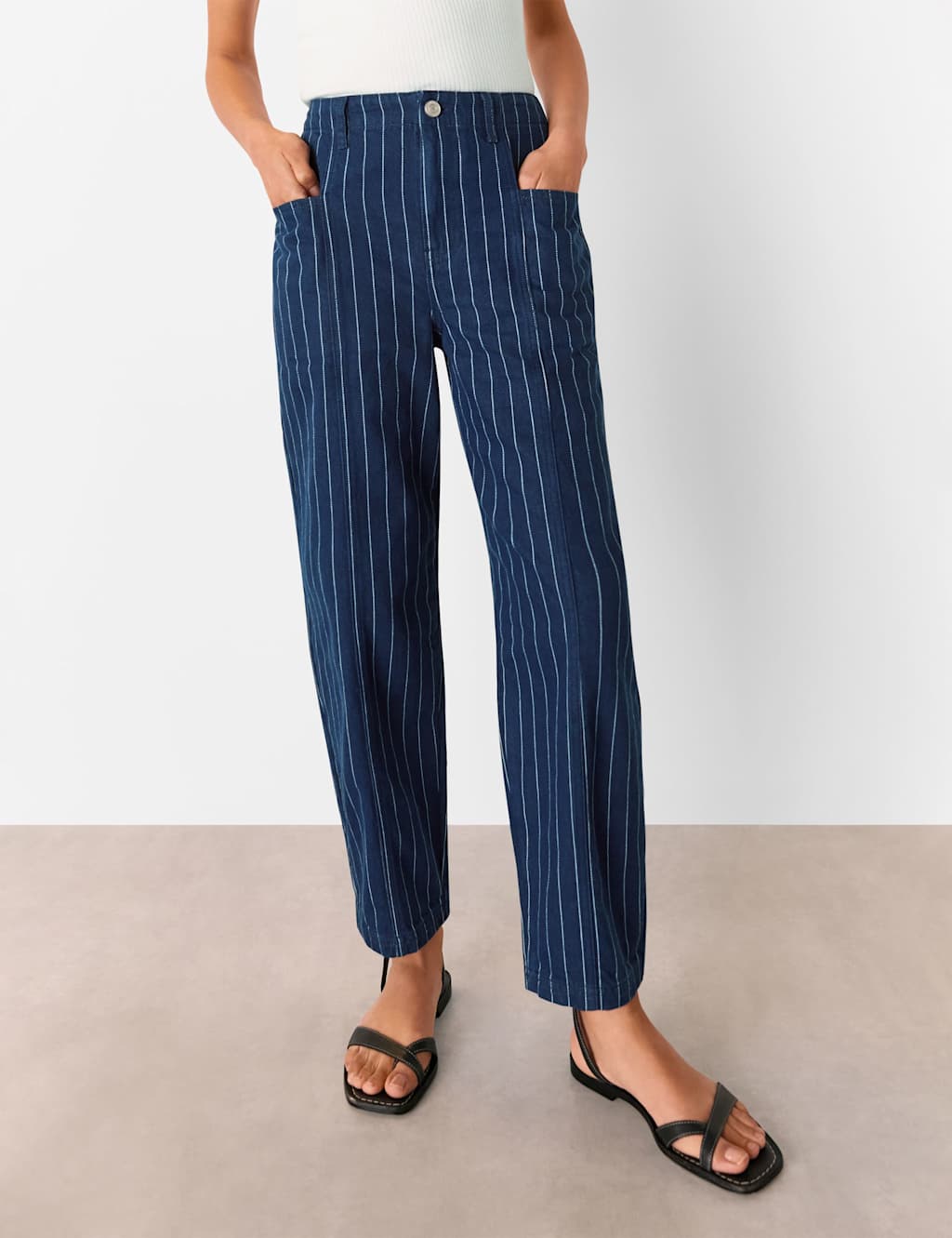 Pinstripe High Waisted Barrel Jeans