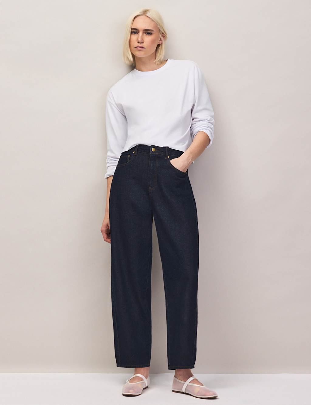 Ro&Zo Women's Mid Rise Barrel Leg Ankle Grazer Jeans - 18 - Blue Denim - Available at M&S