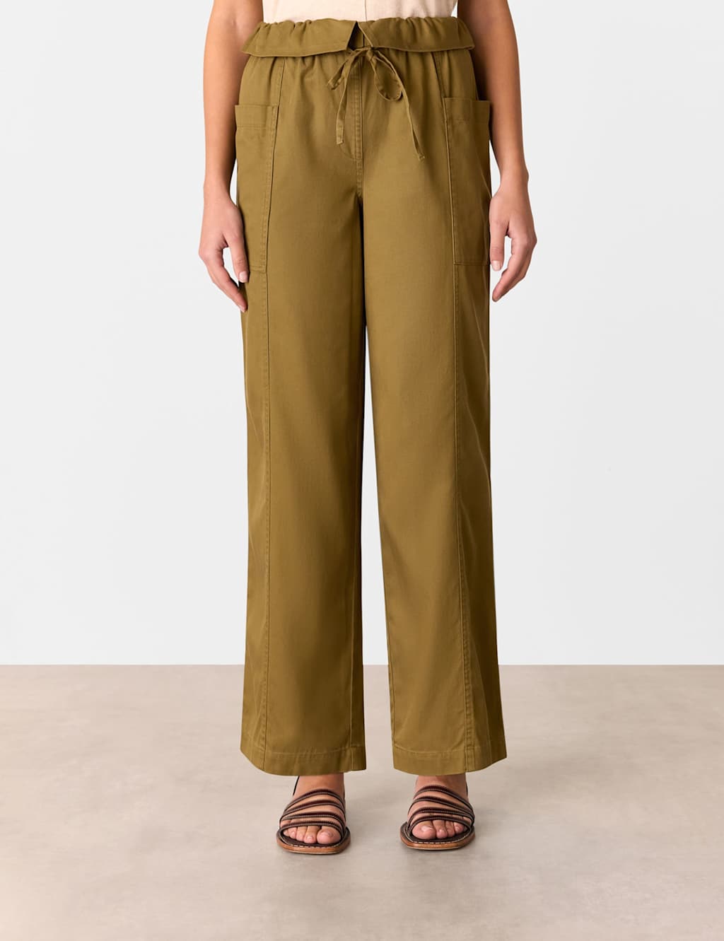 Lyocell Rich Paperbag Straight Leg Trousers
