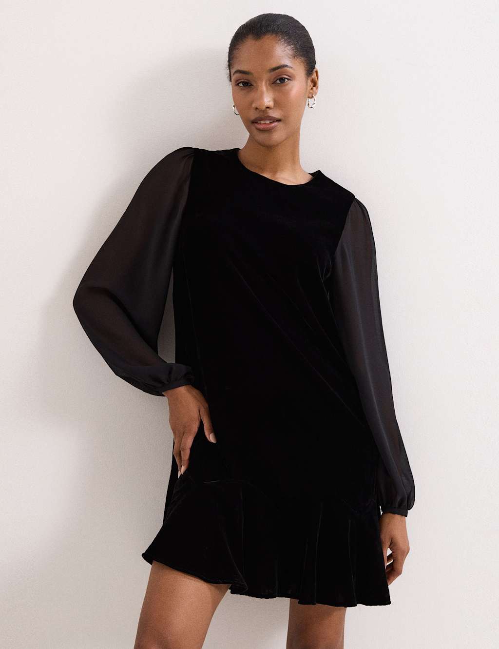 Phase Eight Velvet Mini Swing Dress Black