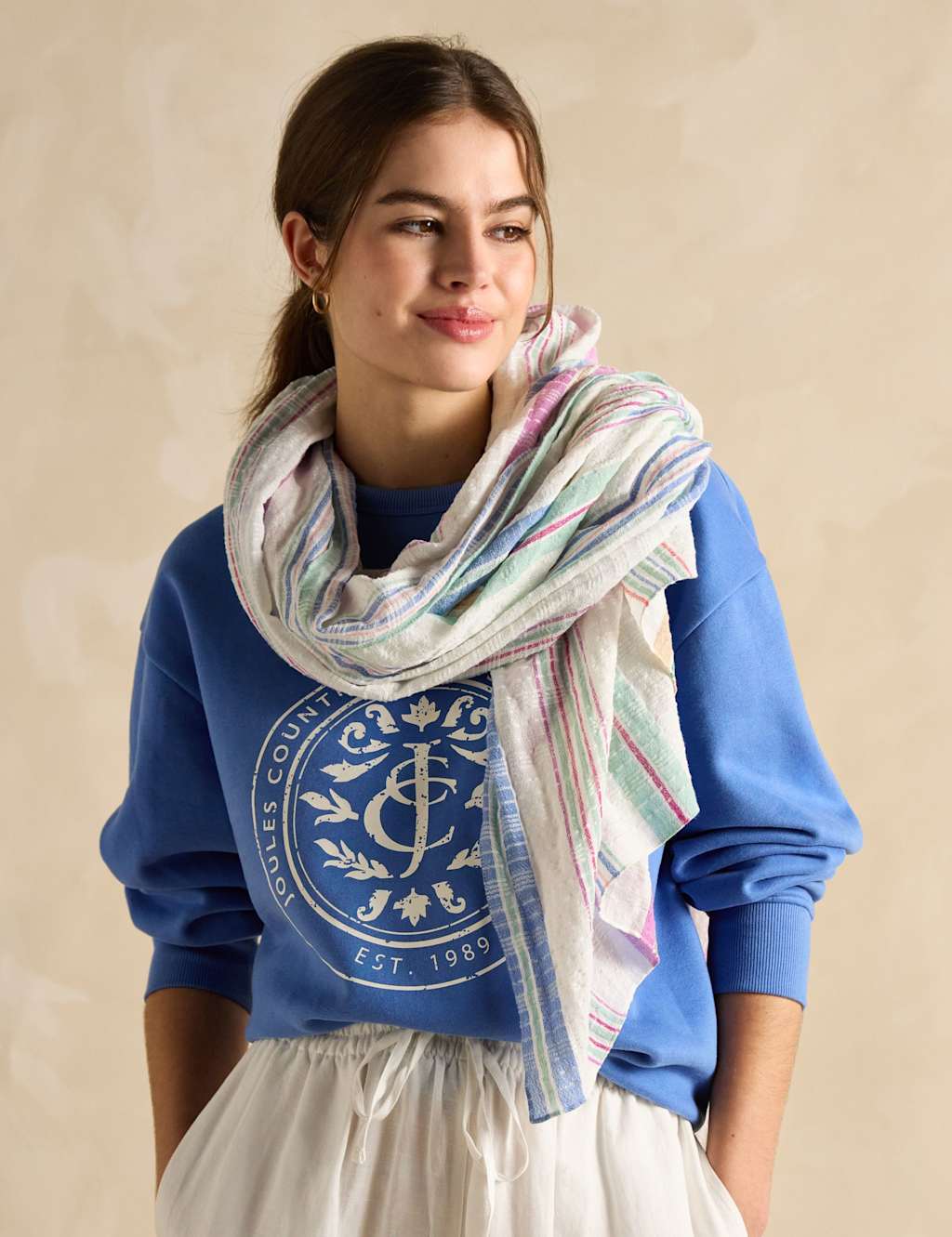Joules Modal Blend Striped Textured Scarf Multi