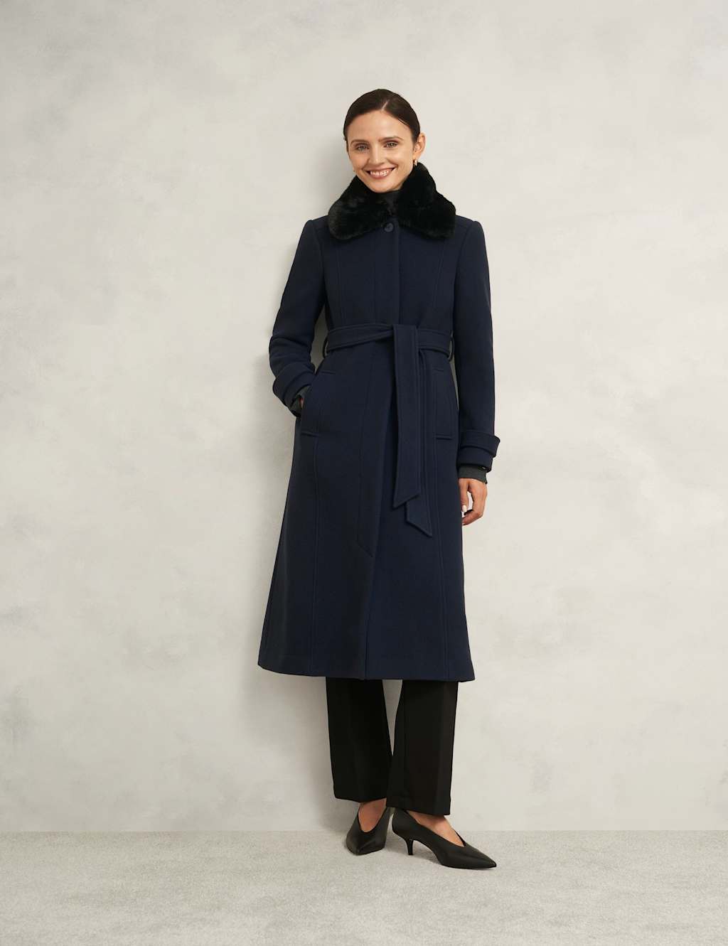 HOBBS Wool Rich Collared Trench Coat with Cashmere Blue