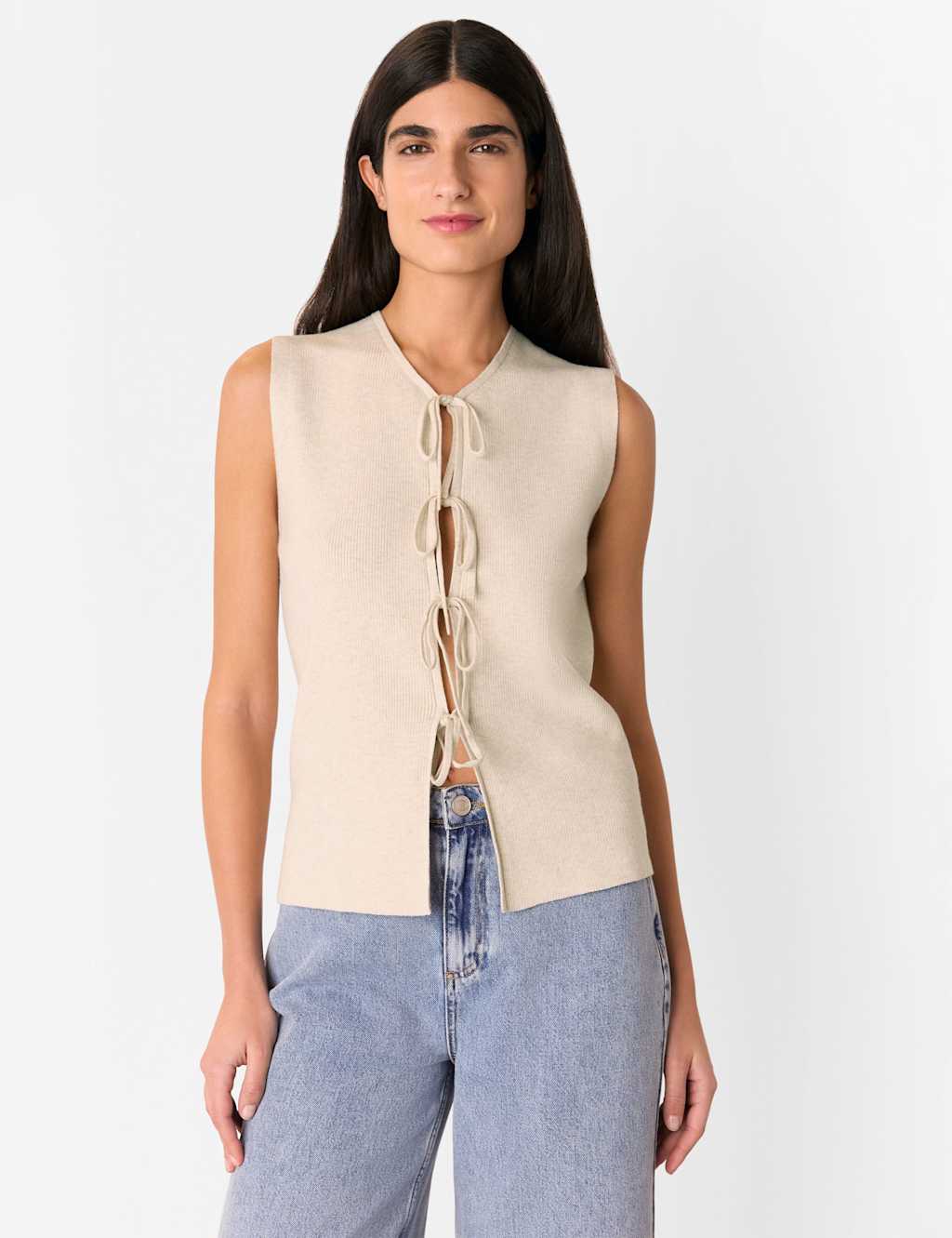 Cotton Blend V-Neck Knitted Top