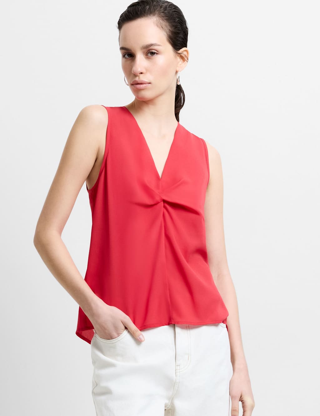 French Connection Women's V-Neck Twist Front Top - Small - Red - Available at M&S