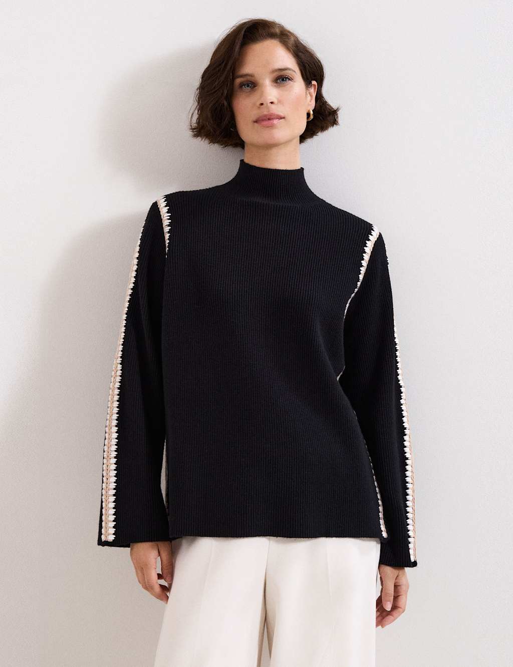 Phase Eight Funnel Neck Stitch Detail Jumper Black Mix