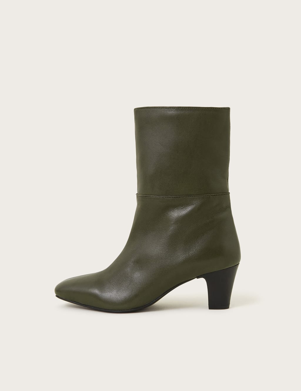 Leather Block Heel Square Toe Boots