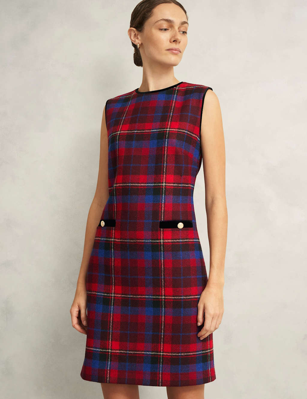 HOBBS Pure Wool Checked Mini Shift Dress Red