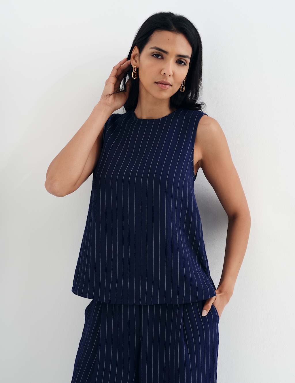 Finery London Women's Textured Striped Sleeveless Shell Top - 18 - Navy Mix - Available at M&S