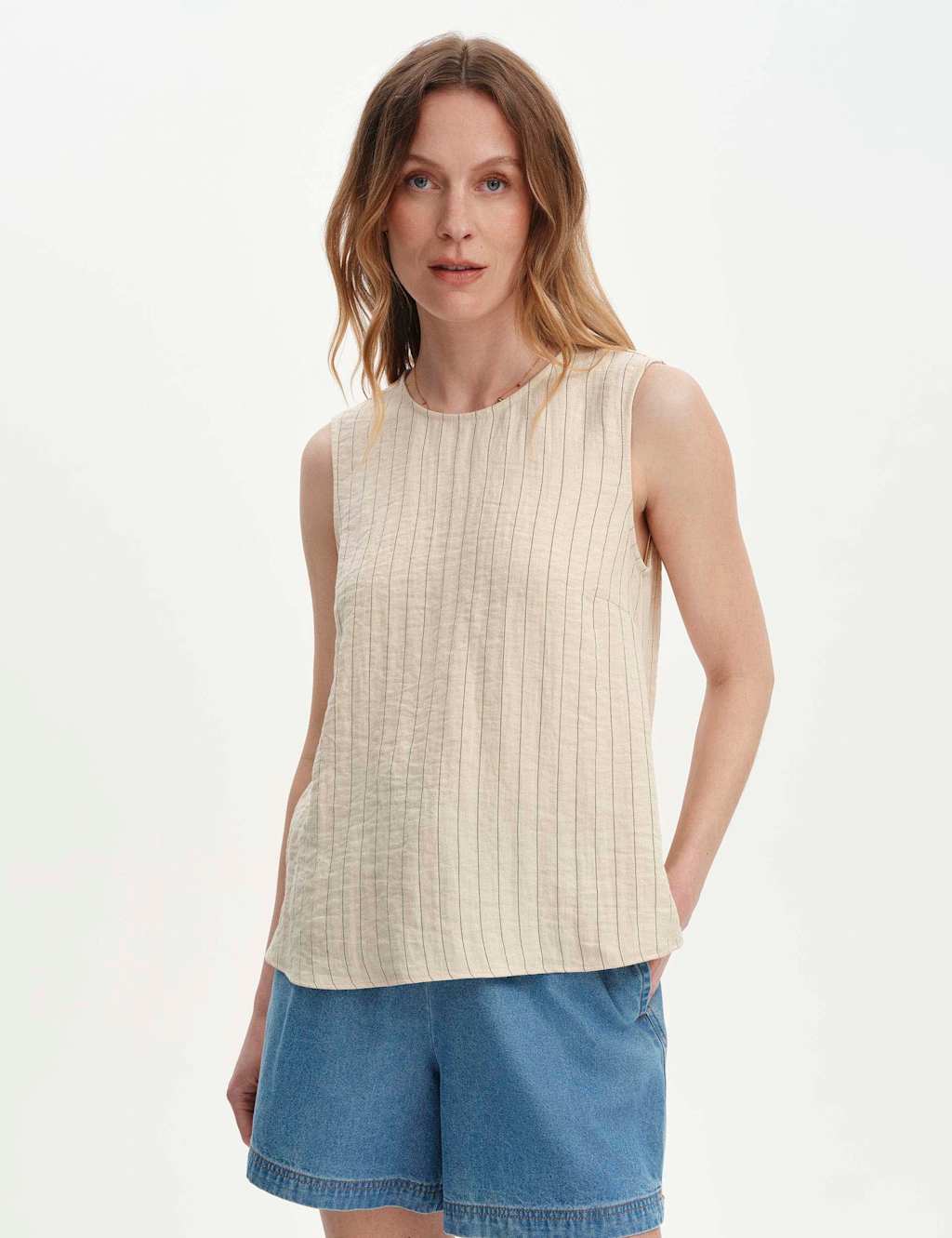 Finery London Women's Textured Striped Sleeveless Shell Top - 8 - Beige Mix - Available at M&S