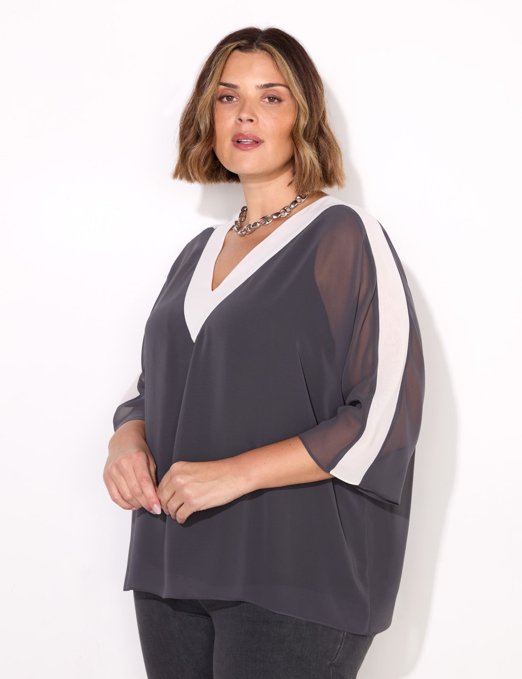 Colour Block V-Neck Top