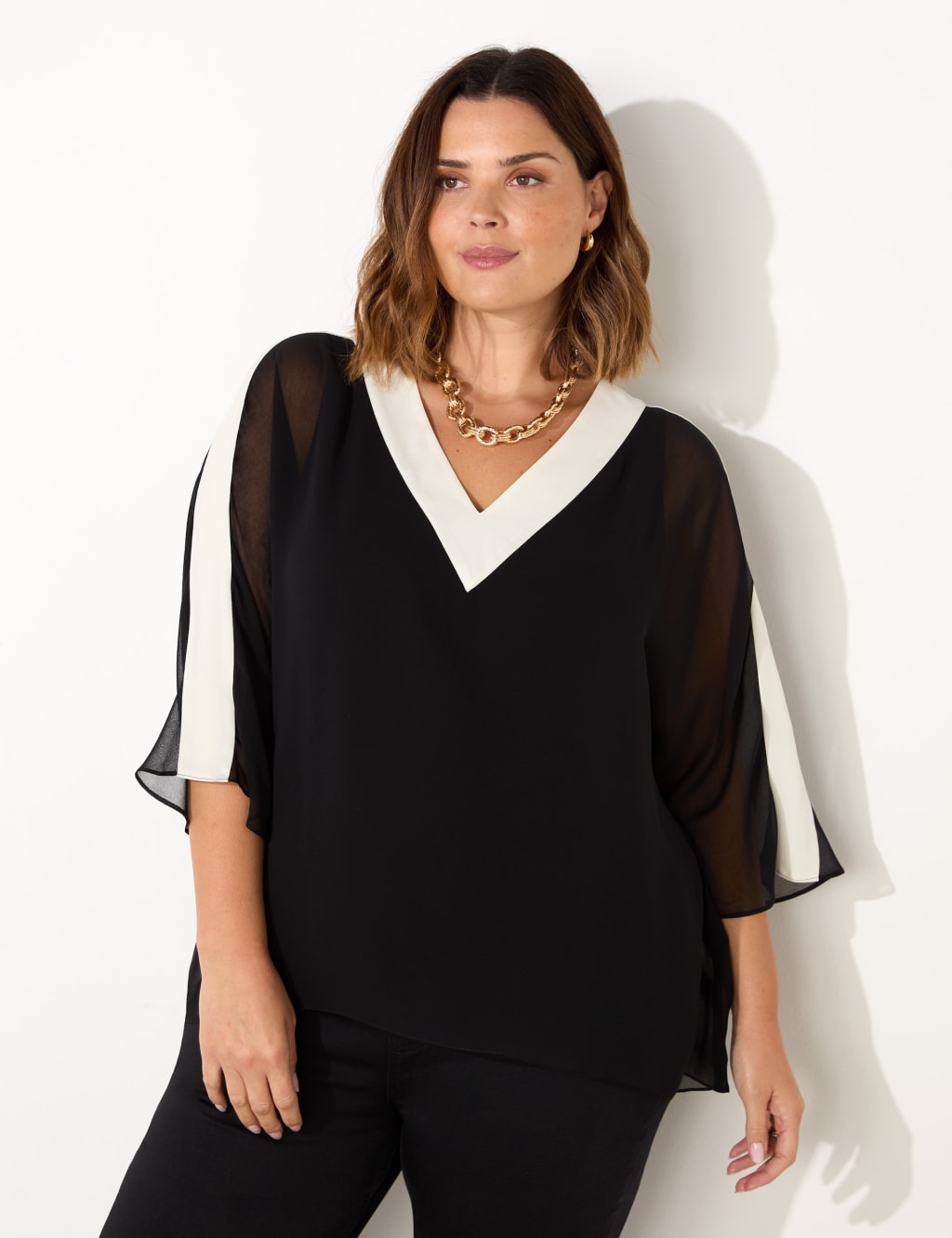 Colour Block V-Neck Top