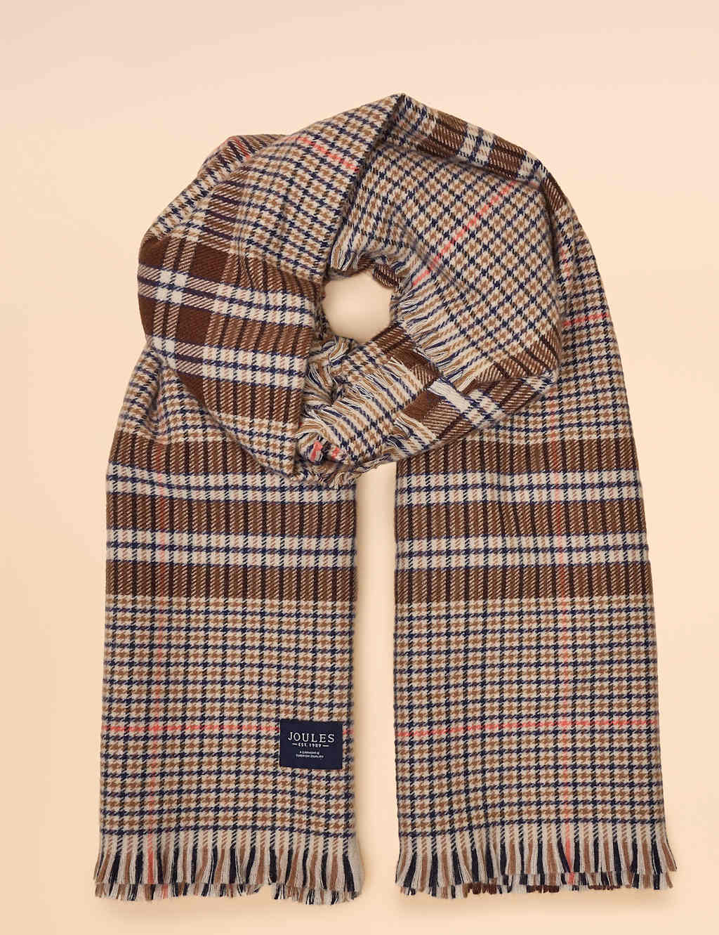 Joules Checked Large Scarf Natural Mix