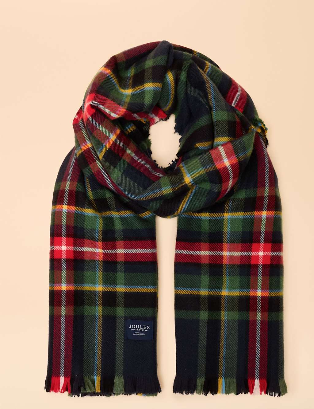 Joules Checked Large Scarf Navy Mix