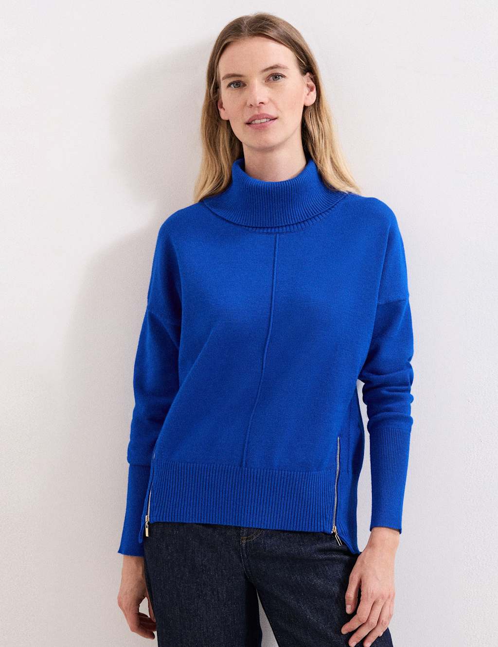 Phase Eight Roll Neck Zip Detail Jumper Blue