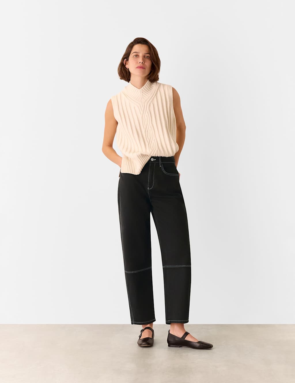 High Waisted Slim Barrel Ankle Grazer Jeans