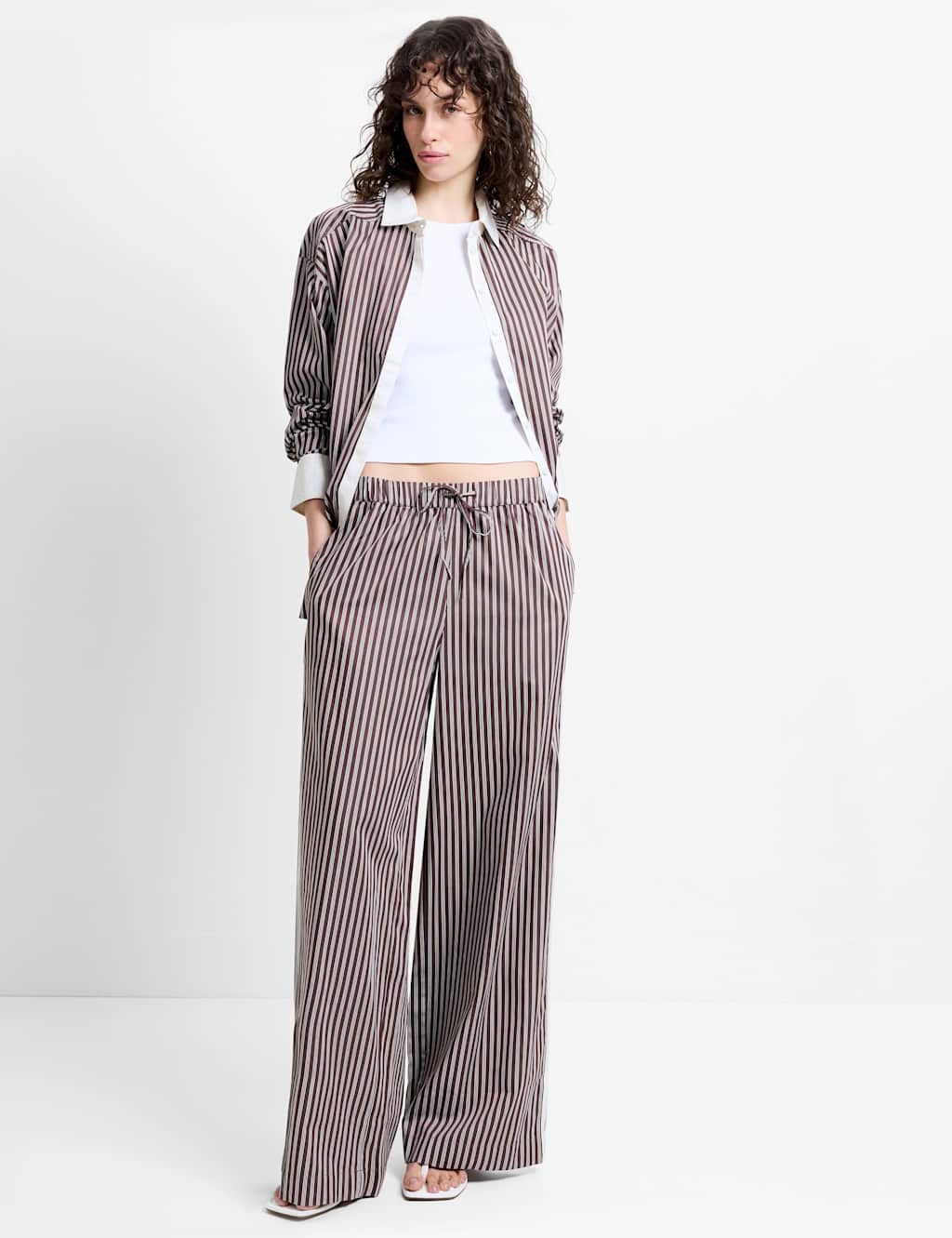 French Connection Women's Pure Cotton Striped Wide Leg Trousers - Small - Brown Mix - Available at M&S