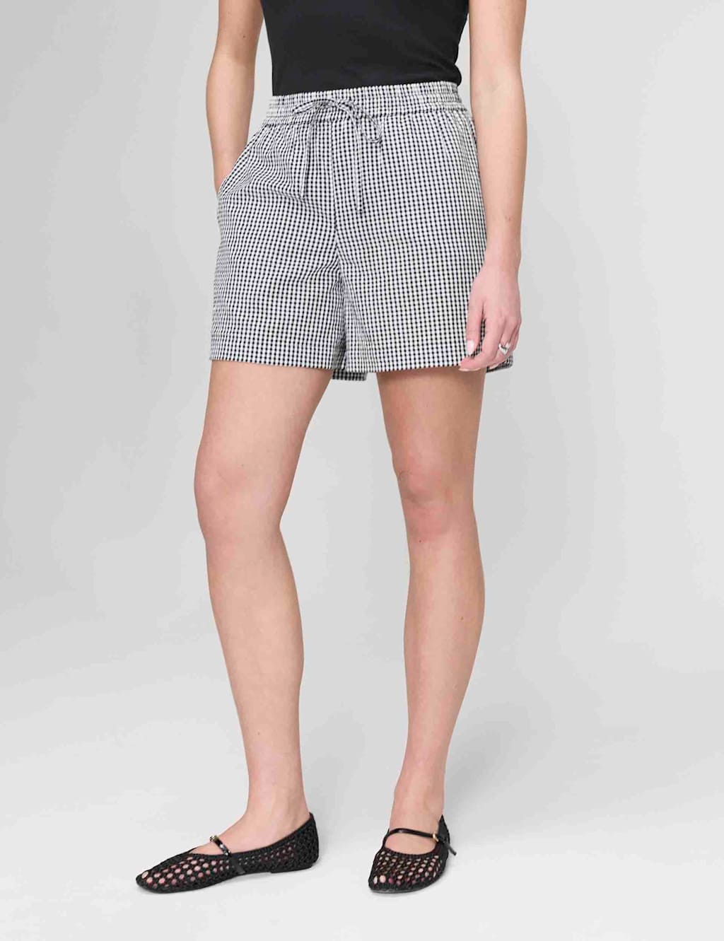 Finery London Women's Pure Cotton Checked Shorts - 22 - Black Mix - Available at M&S