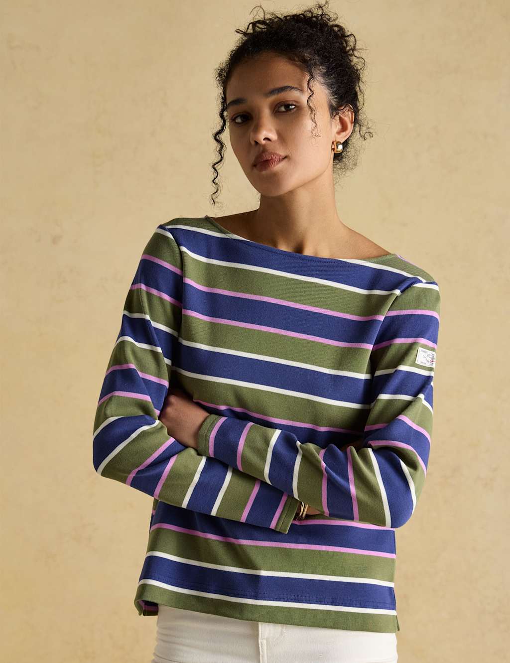 Joules Pure Cotton Striped Top Green Mix