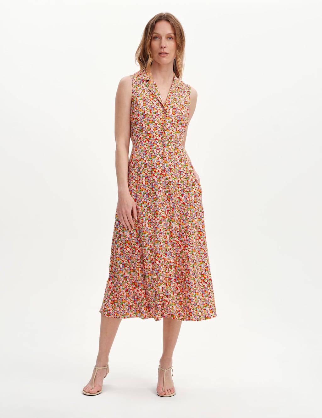 Finery London Women's Floral Collared V-Neck Midi Shirt Dress - 24 - Red Mix - Available at M&S