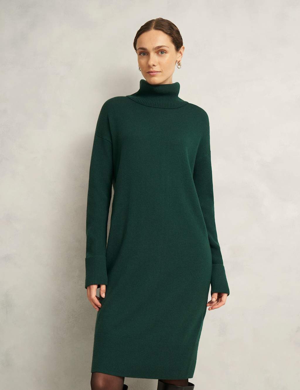 HOBBS Merino Wool Rich Roll Neck Jumper Dress Green