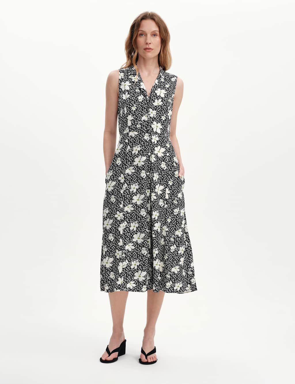 Finery London Women's Floral Collared V-Neck Midi Shirt Dress - 18 - Black Mix - Available at M&S