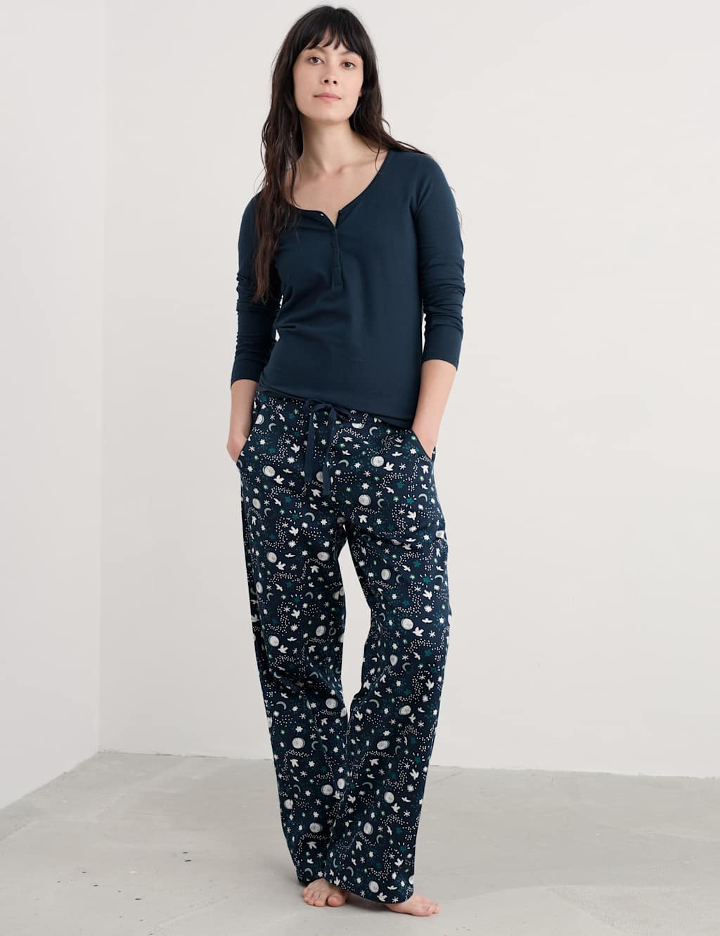 Seasalt Cornwall Cotton Rich Nature Print Pyjama Set Dark Navy Mix