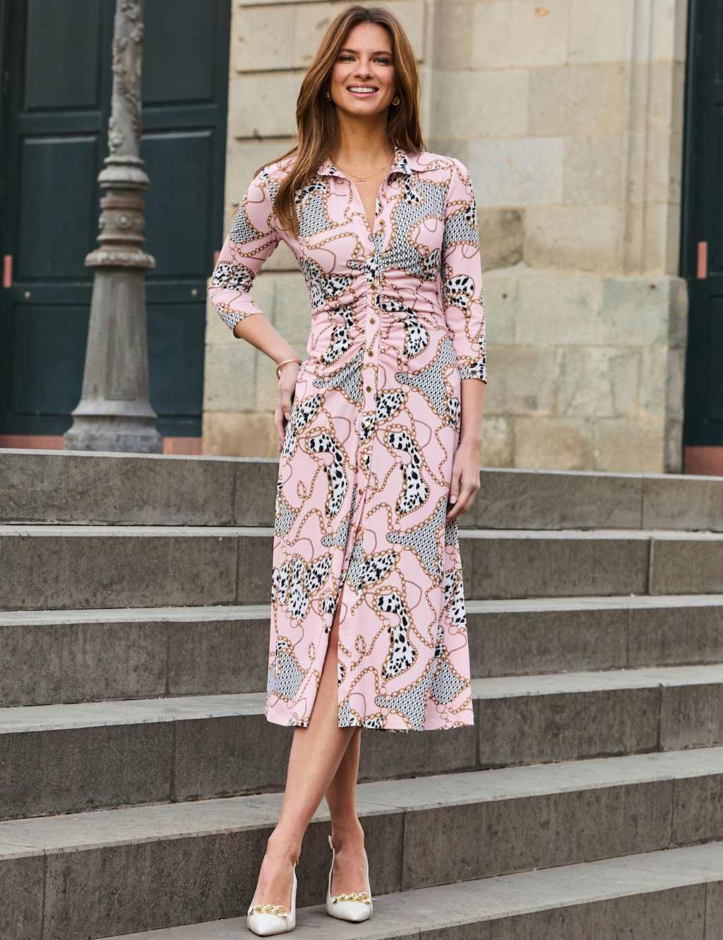 Sosandar Women's Printed Midi Shirt Dress - 12 - Pink Mix - Available at M&S