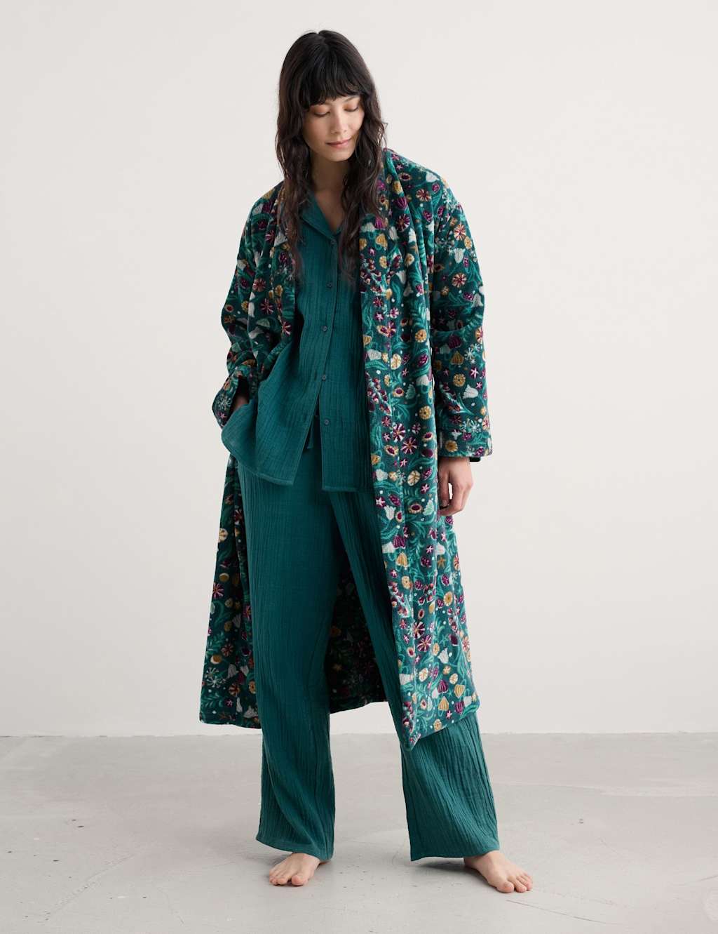 Seasalt Cornwall Women's Floral Dressing Gown - M - Teal Mix, Teal Mix