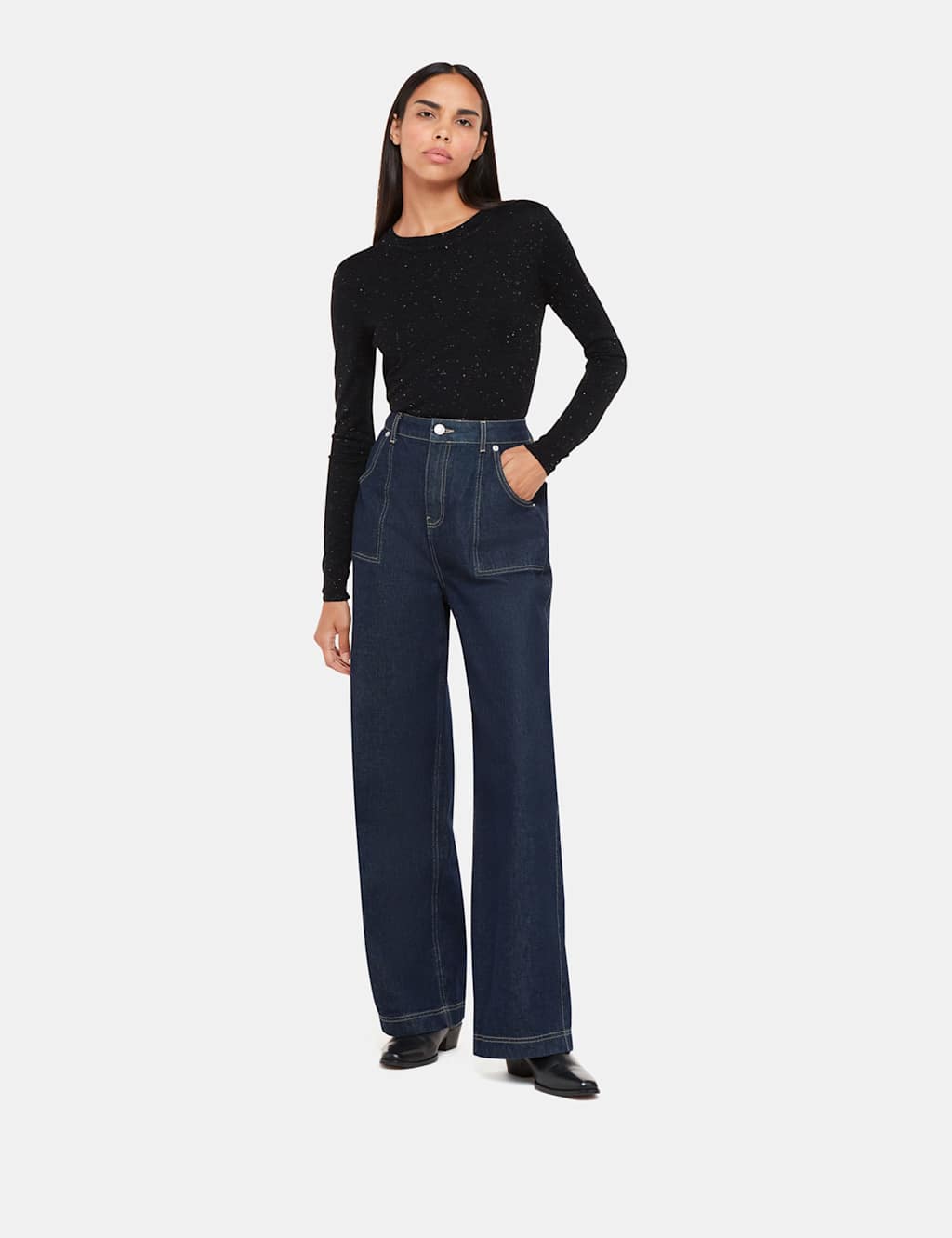 Whistles Sparkly Crew Neck Jumper Black