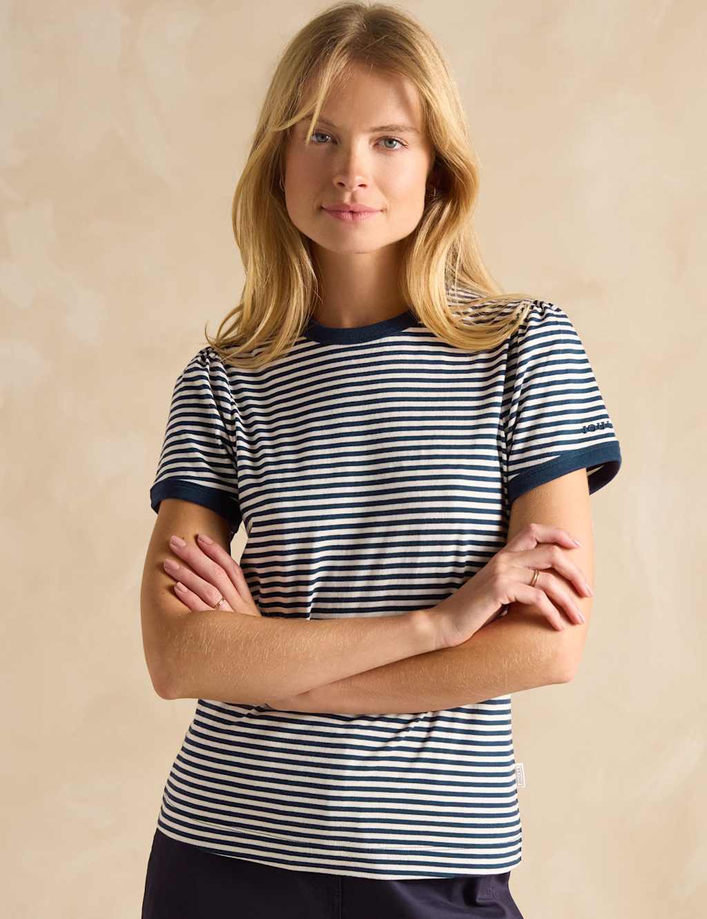 Joules Pure Cotton Striped Ringer Tee Navy Mix