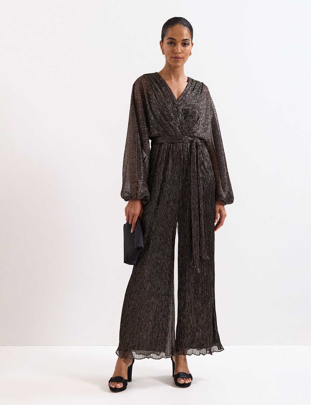 Phase Eight Striped Belted Long Sleeve Wrap Jumpsuit Gold