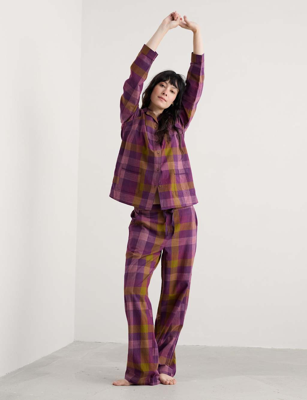 Seasalt Cornwall Pure Cotton Check Pyjama Set Purple Mix
