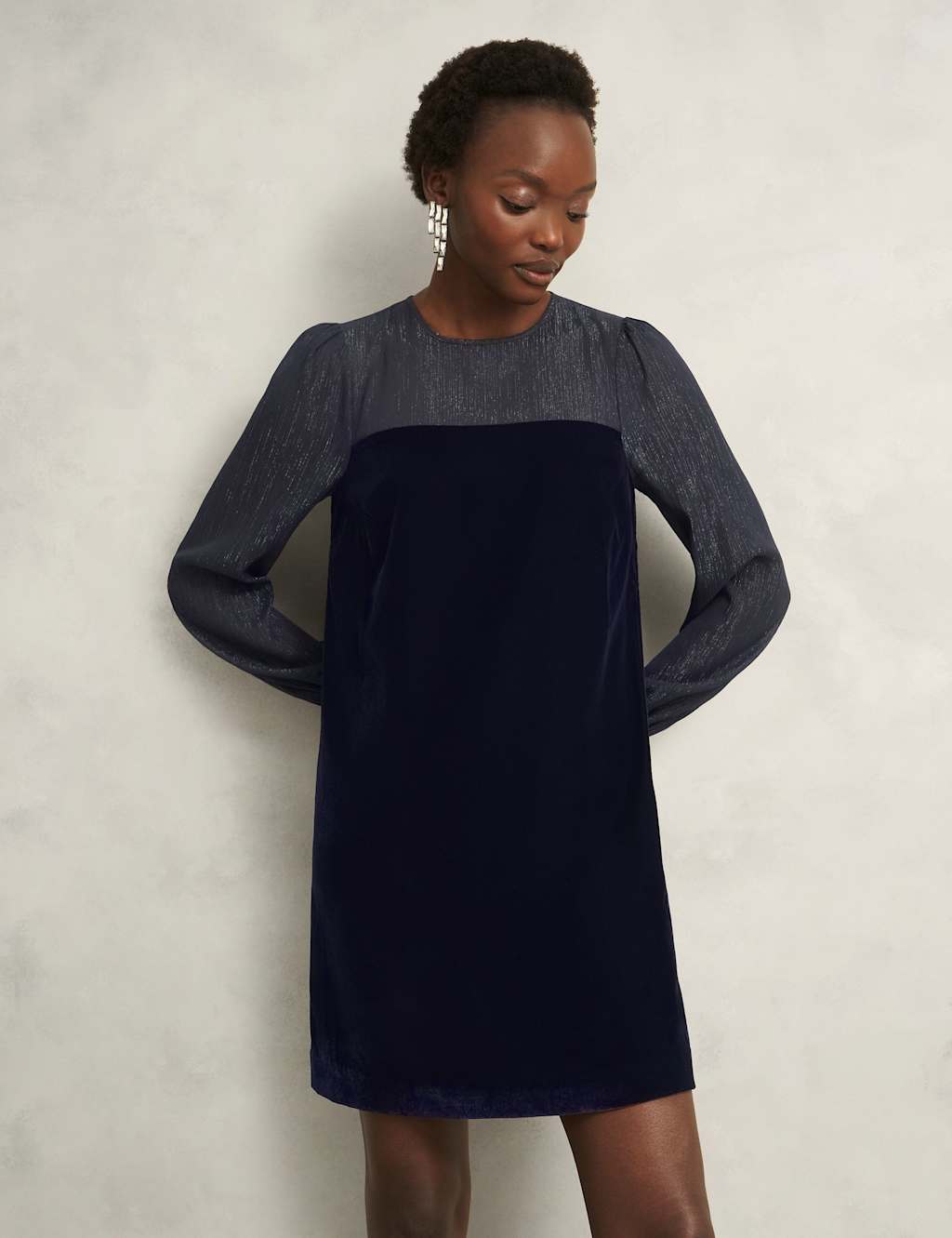 HOBBS Velvet Mini Shift Dress Blue
