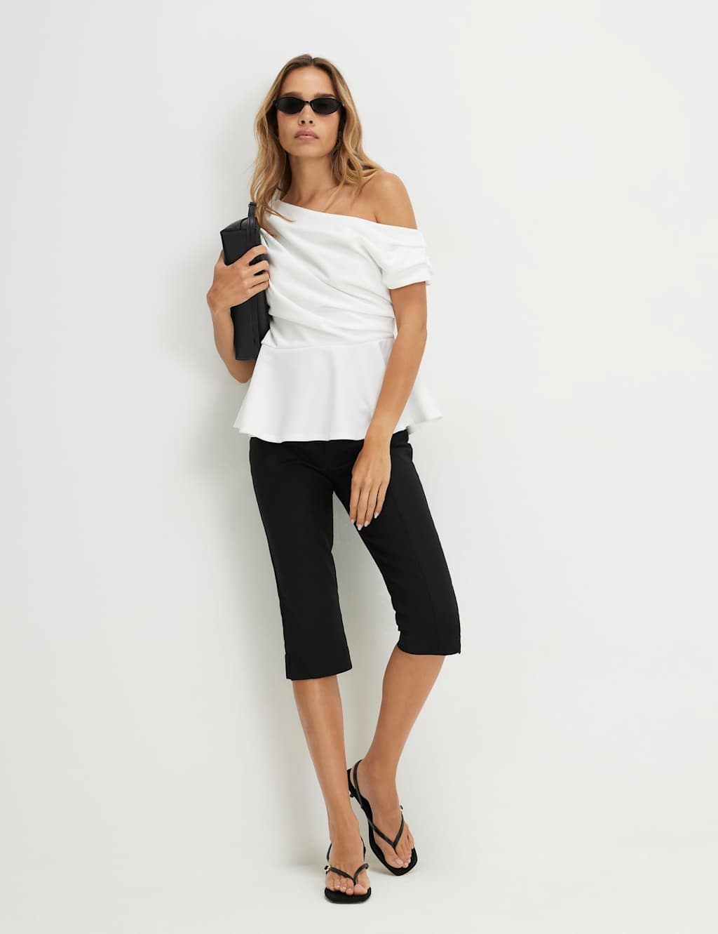 River Island Women's Drape Off The Shoulder Peplum Top - Large - Cream - Available at M&S