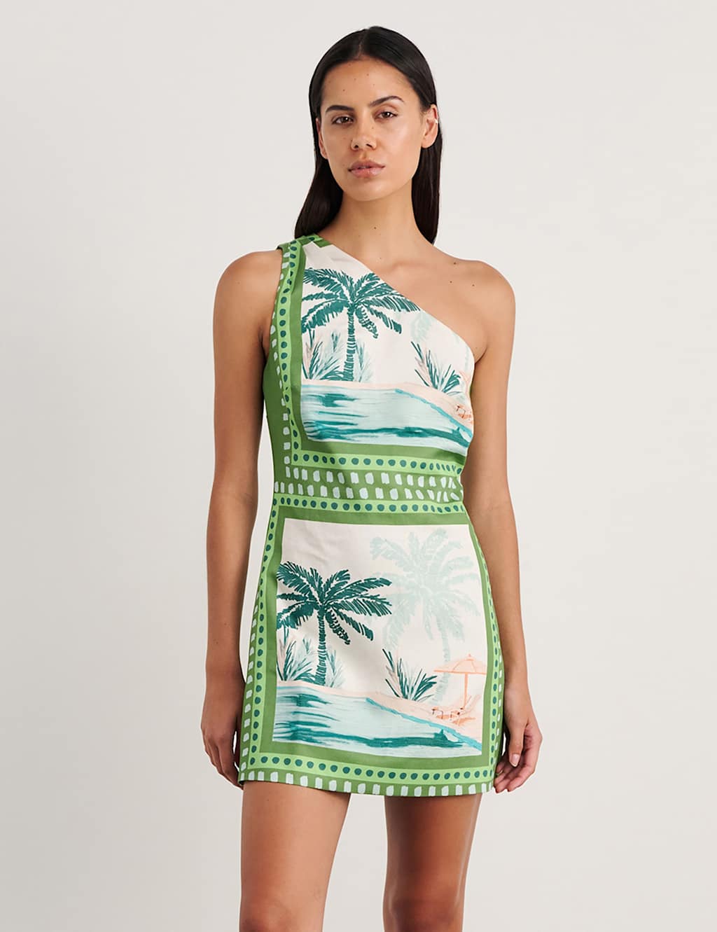Jag Women's Linen Blend One Shoulder Mini Dress - 10 - Green - Available at M&S