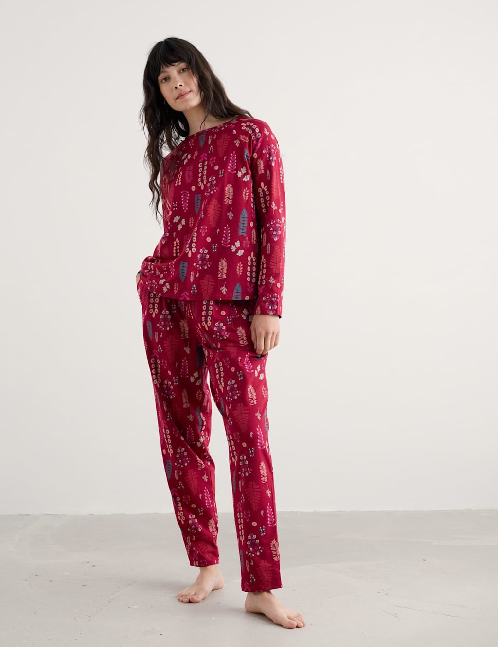 Seasalt Cornwall Cotton Rich Floral Pyjama Set Red Mix