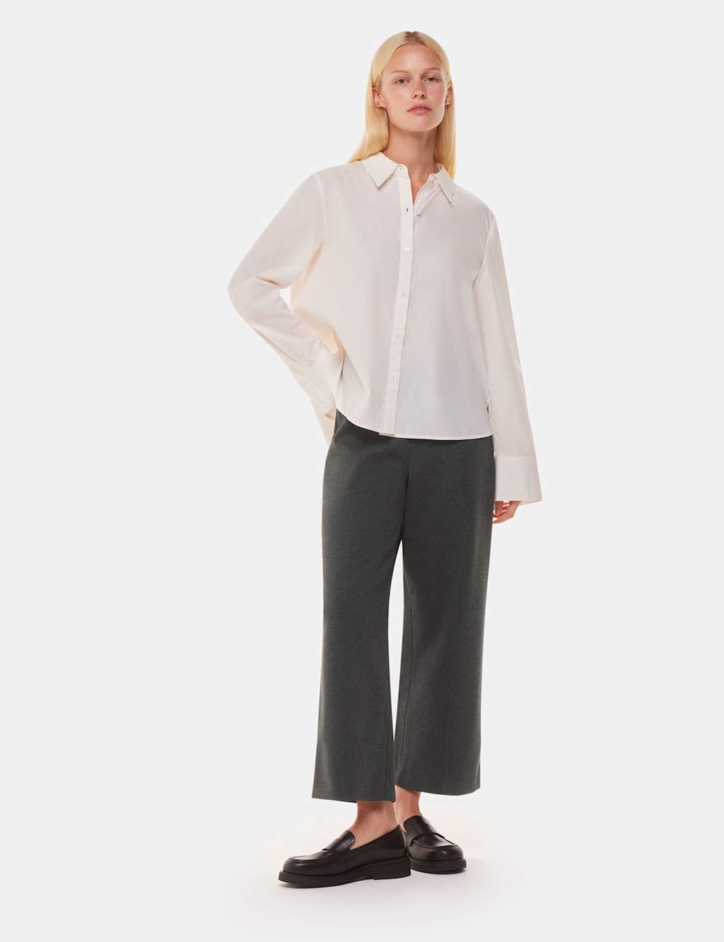 Whistles Side Zip Wide Leg Cropped Trousers Grey