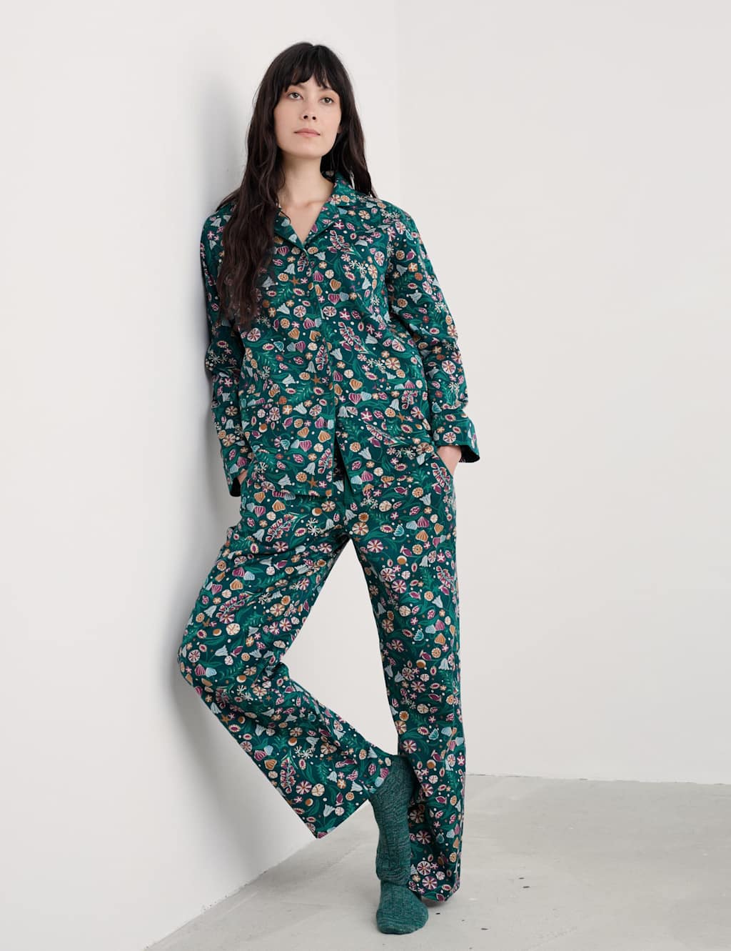 Seasalt Cornwall Pure Cotton Floral Print Pyjama Set Teal Mix