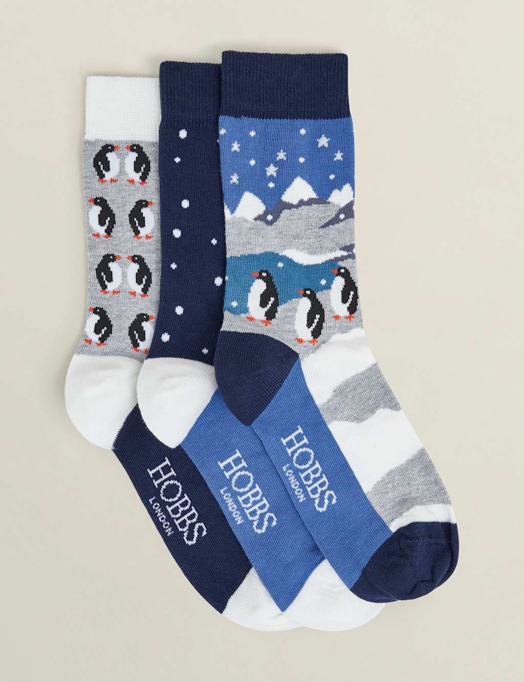 HOBBS 3pk Cotton Rich Penguin Ankle High Socks Blue Mix