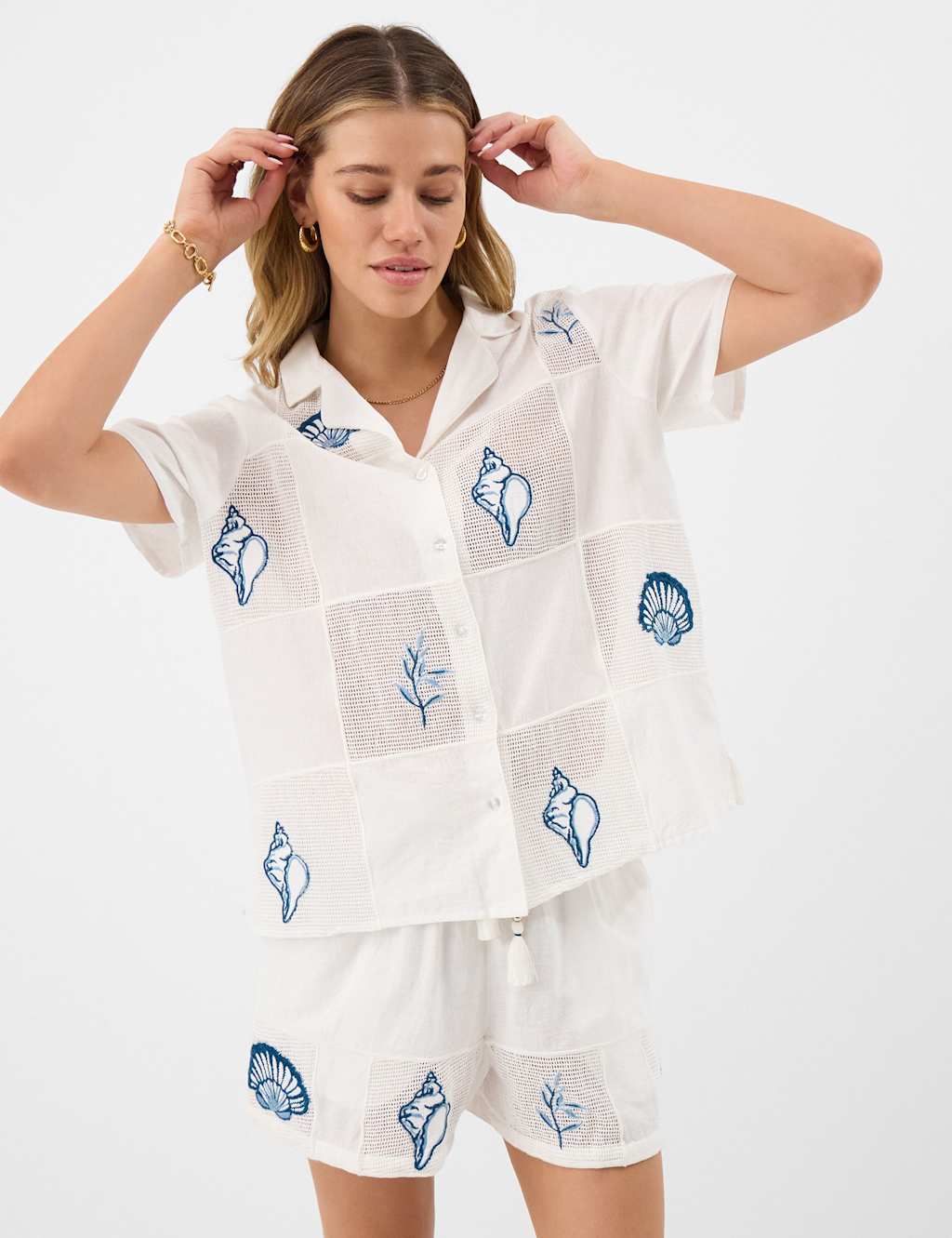 Accessorize Women's Cotton Rich Shell Patchwork Shirt - Large - Ivory - Available at M&S