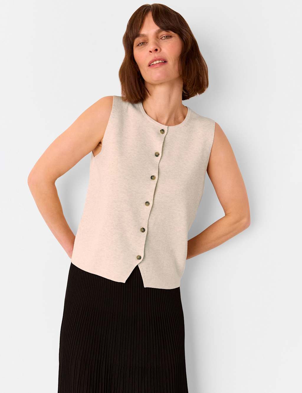 Cotton Rich Crew Neck Button Through Waistcoat