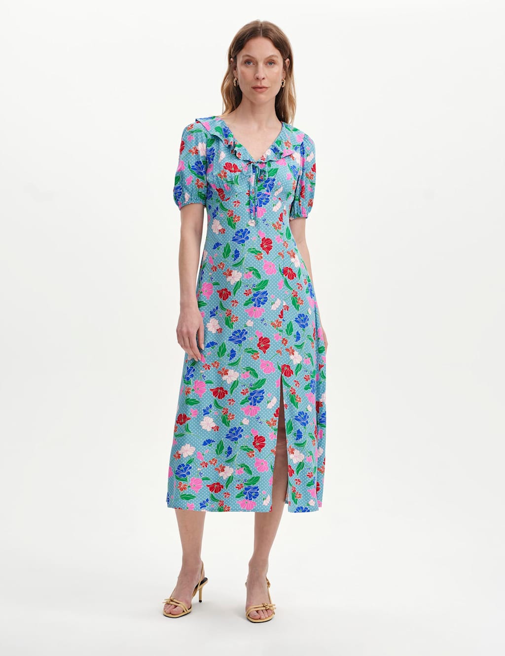 Finery London Women's Floral V-Neck Midi Tea Dress - 20 - Blue Mix - Available at M&S