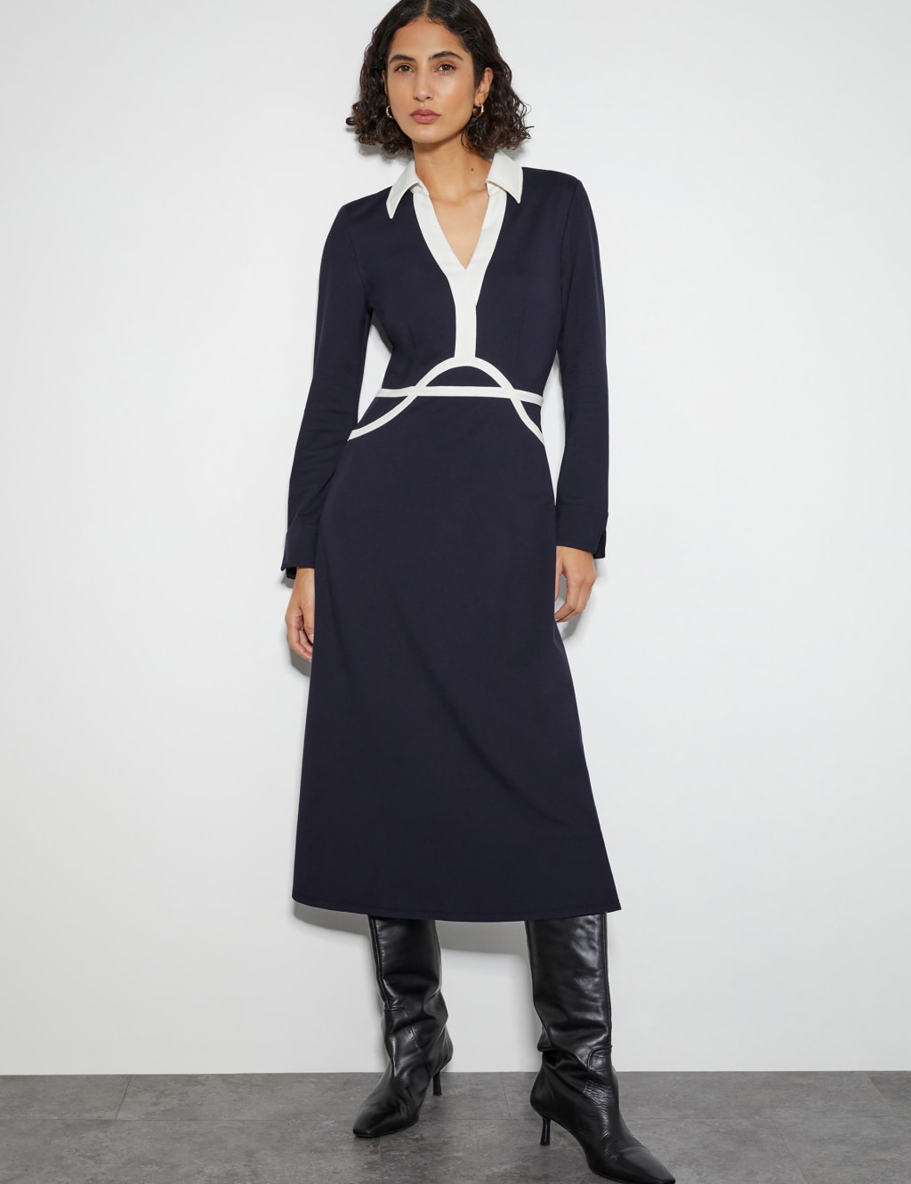 Jersey Collared Midi Shirt Dress