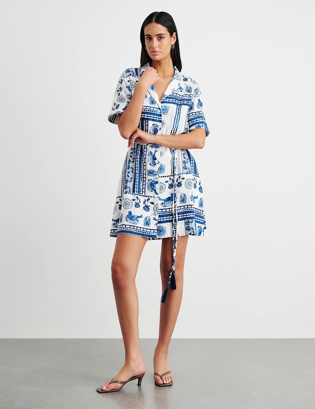 Jag Women's Linen Rich Lovebird Print Mini Shirt Dress - 10 - Ivory Mix - Available at M&S