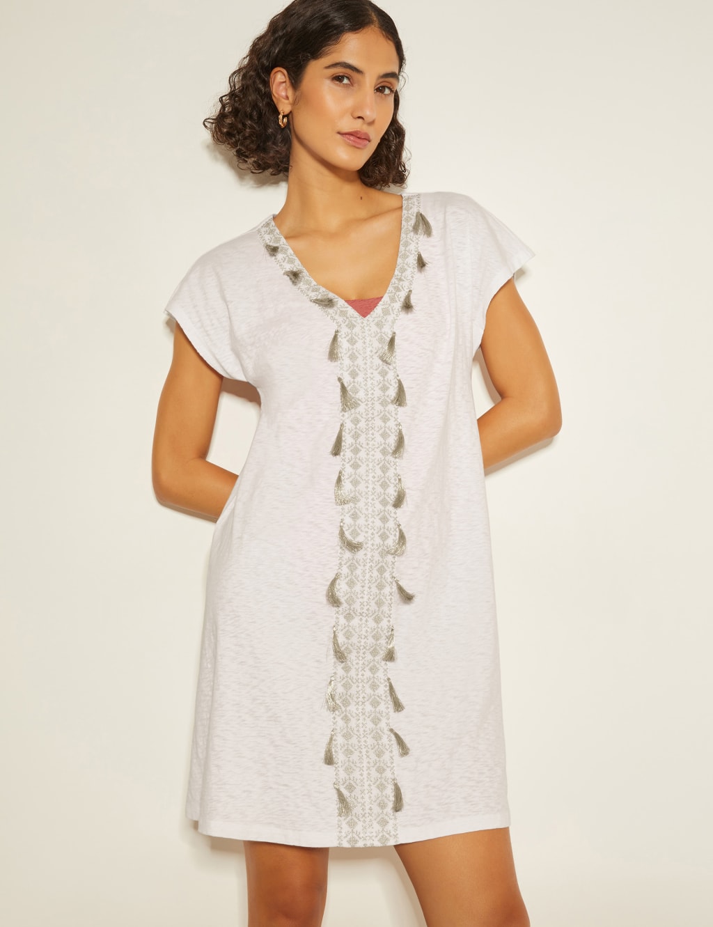 Pure Cotton V-Neck Knee Length Kaftan Dress