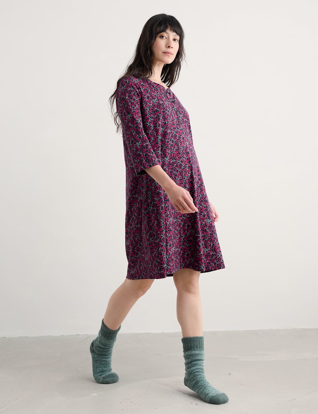 Seasalt Cornwall Cotton Rich Berry Print Nightdress Navy Mix