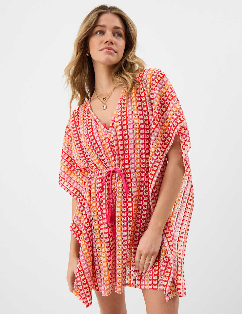 Accessorize Women's Geometric Striped V-Neck Mini Relaxed Kaftan - Extra Large - Multi - Available at M&S