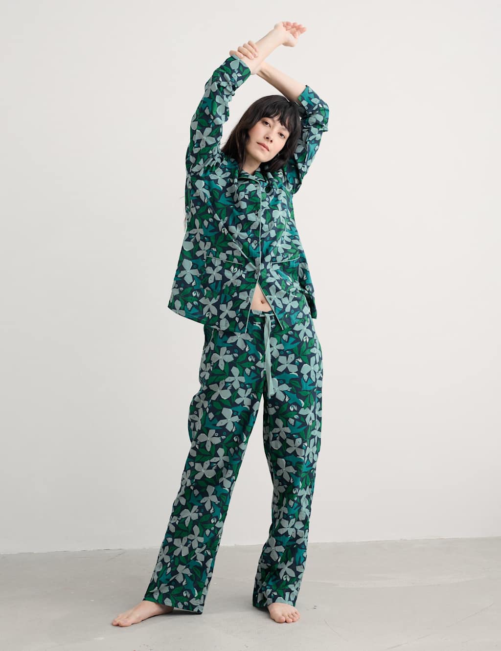 Seasalt Cornwall Pure Cotton Floral Pyjama Set Green Mix