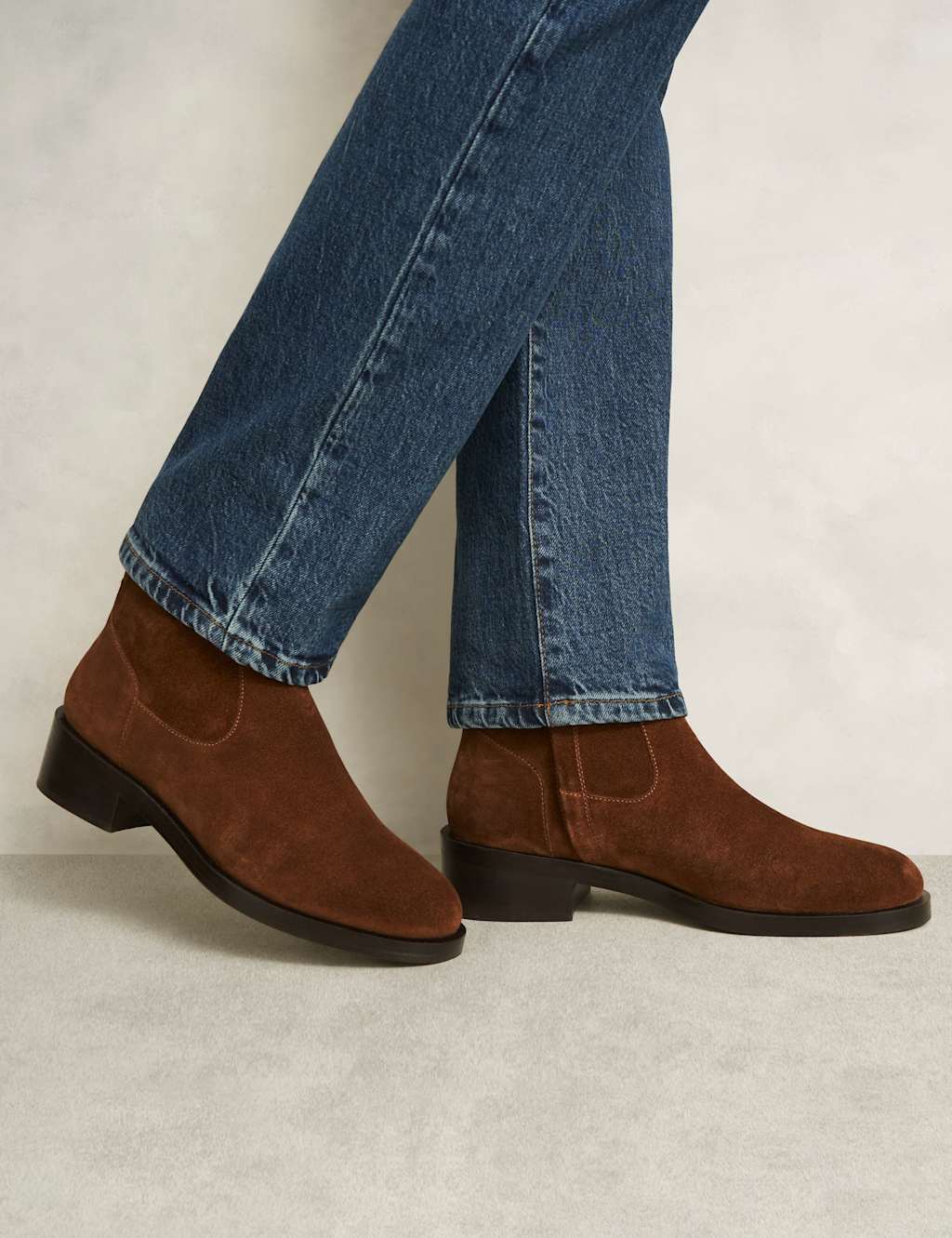 HOBBS Suede Chelsea Block Heel Boots Brown